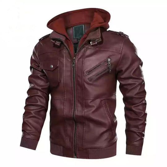 Herren flauschige Kunstlederjacke mit Hoodie R&B