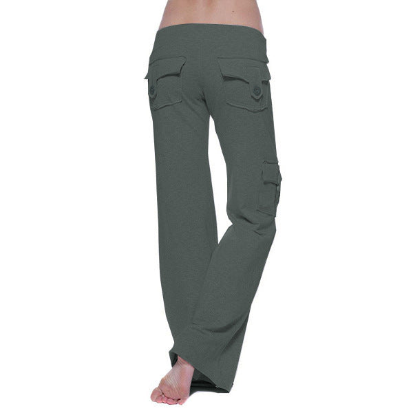 Damen bequeme Cargo-Hose mit tiefen Taschen und elastischem Bund R&B