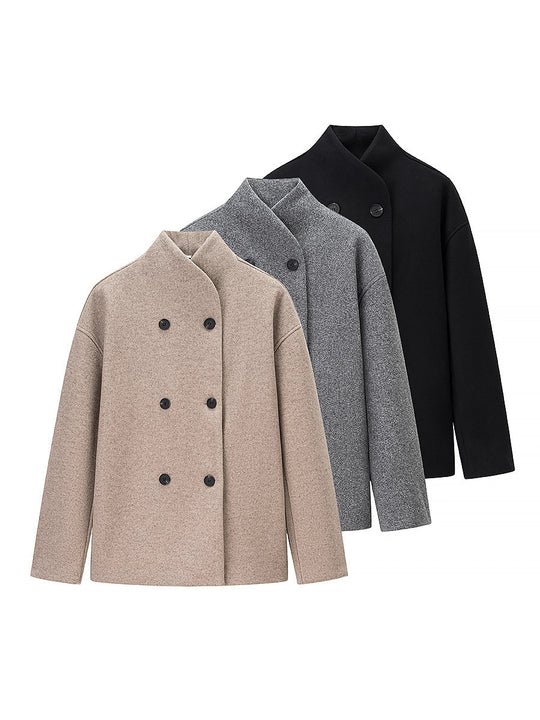 Damen elegante Winterjacke mit doppelter Knopfleiste und Stehkragen R&B