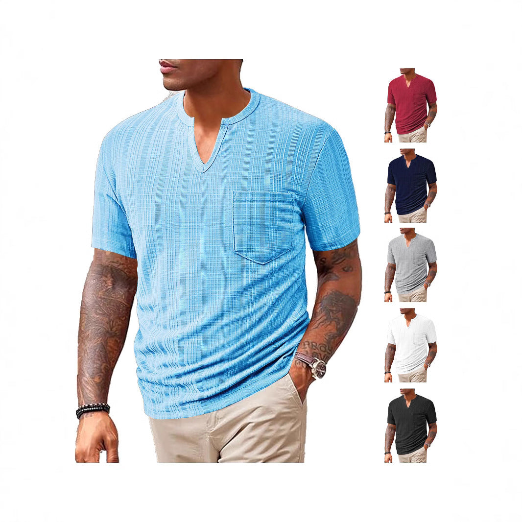Herren Kurzarm T-Shirt mit V-Ausschnitt und Brusttasche R&B