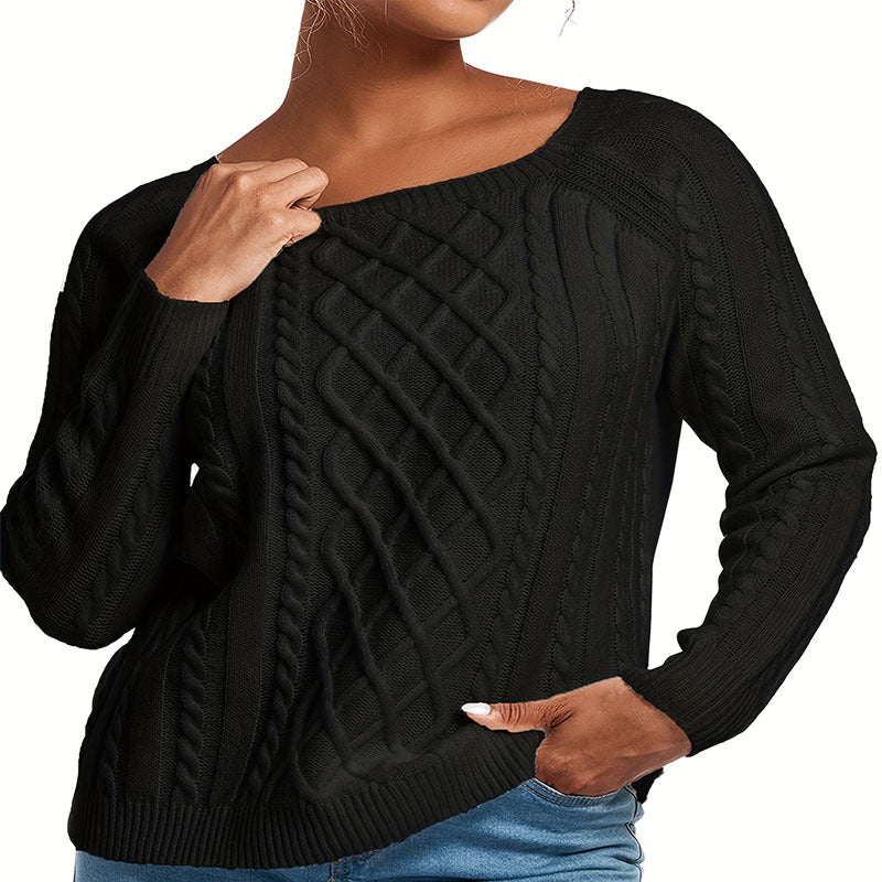 Damen Strickpullover mit modernem Zopfmuster und weitem Schnitt R&B