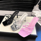 Damen transparente High Heel Sandalen mit eleganten Riemchen R&B