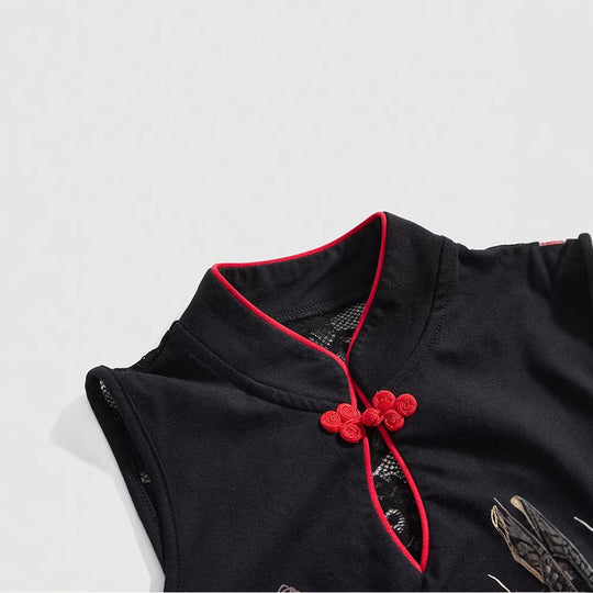 Damen Chinesisches Sticktop mit hochgeschlossenem Design und floralem Motiv R&B