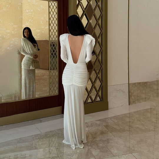 Damen elegantes langes Kleid mit raffiniertem Drapierungsdesign R&B