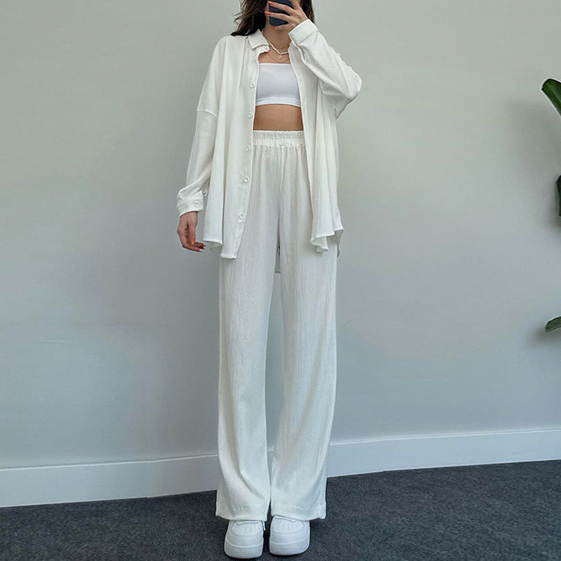 Damen lässiges Strickensemble mit weiter Bluse und lockeren Hosen R&B