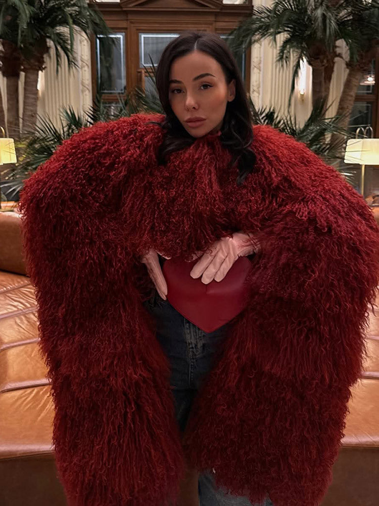 Damen Kunstfelljacke mit voluminösem Kragen und eleganten Details R&B