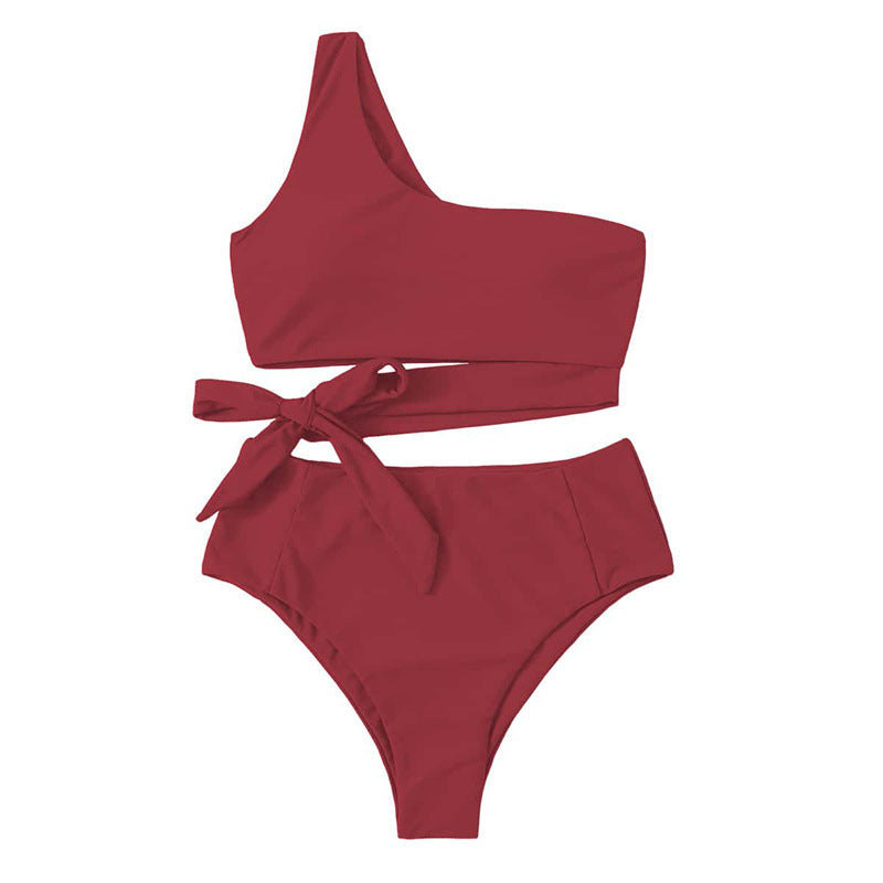 Damen Einseitiger Bikini-Set mit innovativem Wickel-Design und hohem Taillenschnitt R&B
