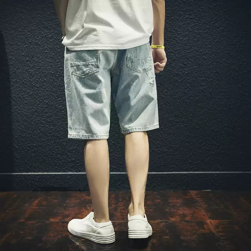 Herren lässige Destroyed Denim-Shorts mit modernen Details und bequemer Passform R&B