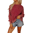 Damen lässiger Strickpullover mit strukturiertem Rippdesign R&B