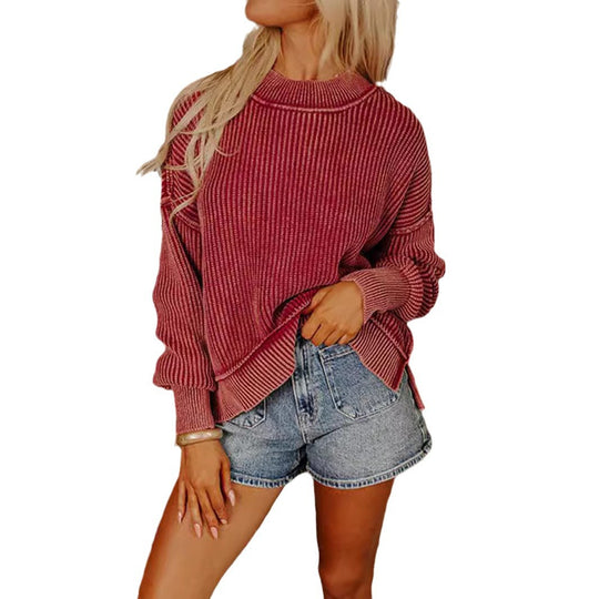Damen lässiger Strickpullover mit strukturiertem Rippdesign R&B