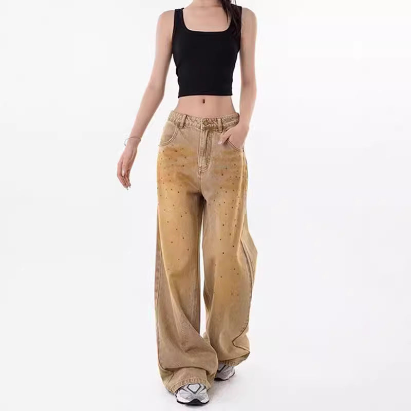 Damen Weite Denim-Jeans mit modischen Akzenten R&B
