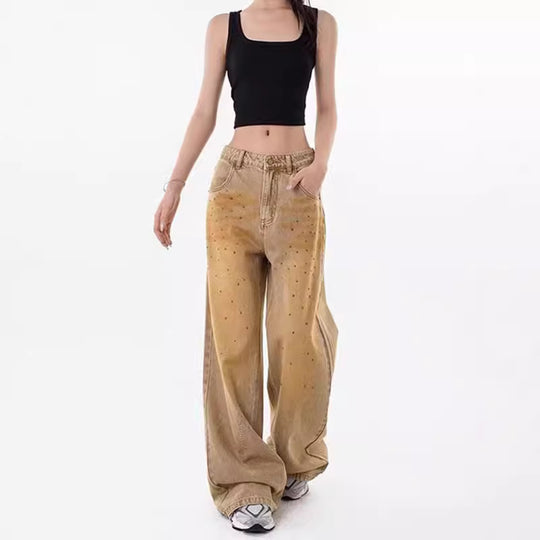 Damen Weite Denim-Jeans mit modischen Akzenten R&B