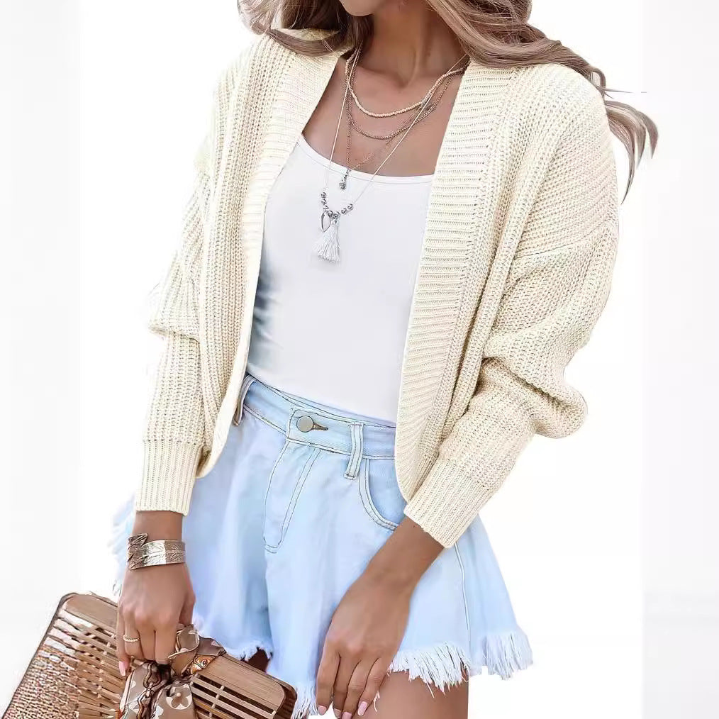 Damen Grobstrickcardigan mit weiten Ärmeln und offener Front R&B