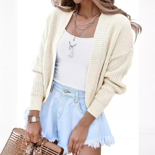 Damen Grobstrickcardigan mit weiten Ärmeln und offener Front R&B