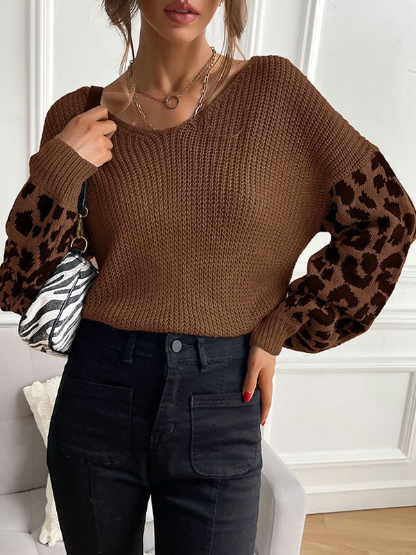 Damen modischer Pullover mit lässiger Weave-Optik und tierischem Muster R&B