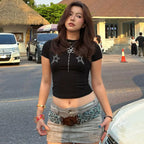 Damen Crop-Top mit glamourösen Sternenapplikationen R&B