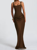 Damen Elegantes Maxikleid mit tiefem V-Ausschnitt und seitlichem Schlitz EB