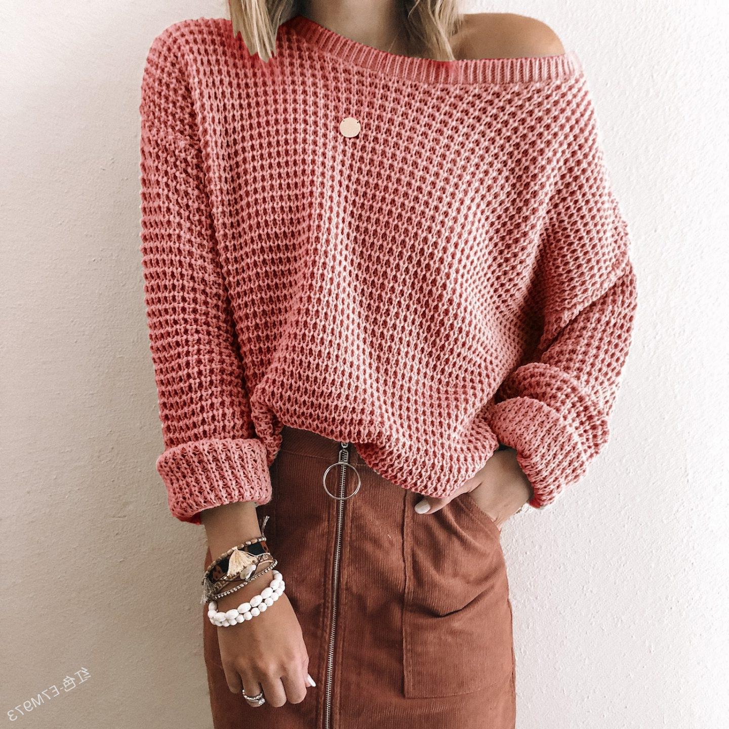 Damen lässiger Strickpullover im modernen Netzdesign R&B