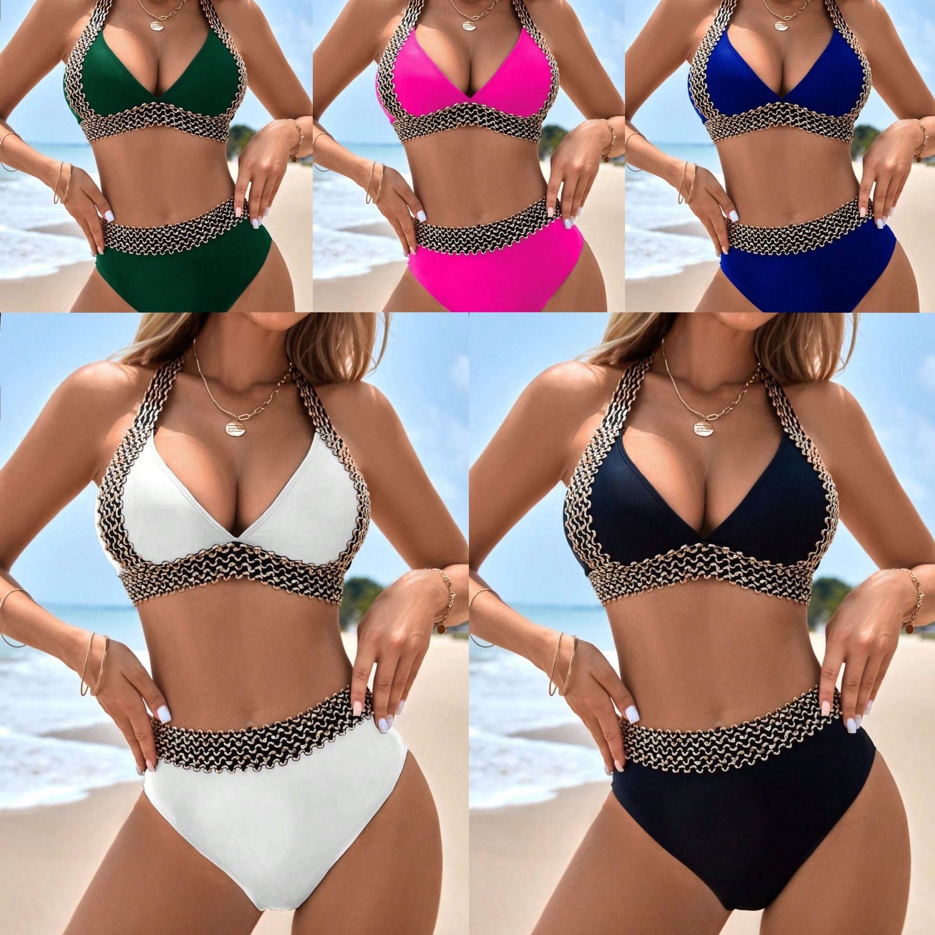 Damen Bikini-Set mit dekorativem Spitzenbesatz R&B