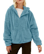 Damen Flauschige Fleecejacke mit Kapuze und Eingrifftaschen R&B