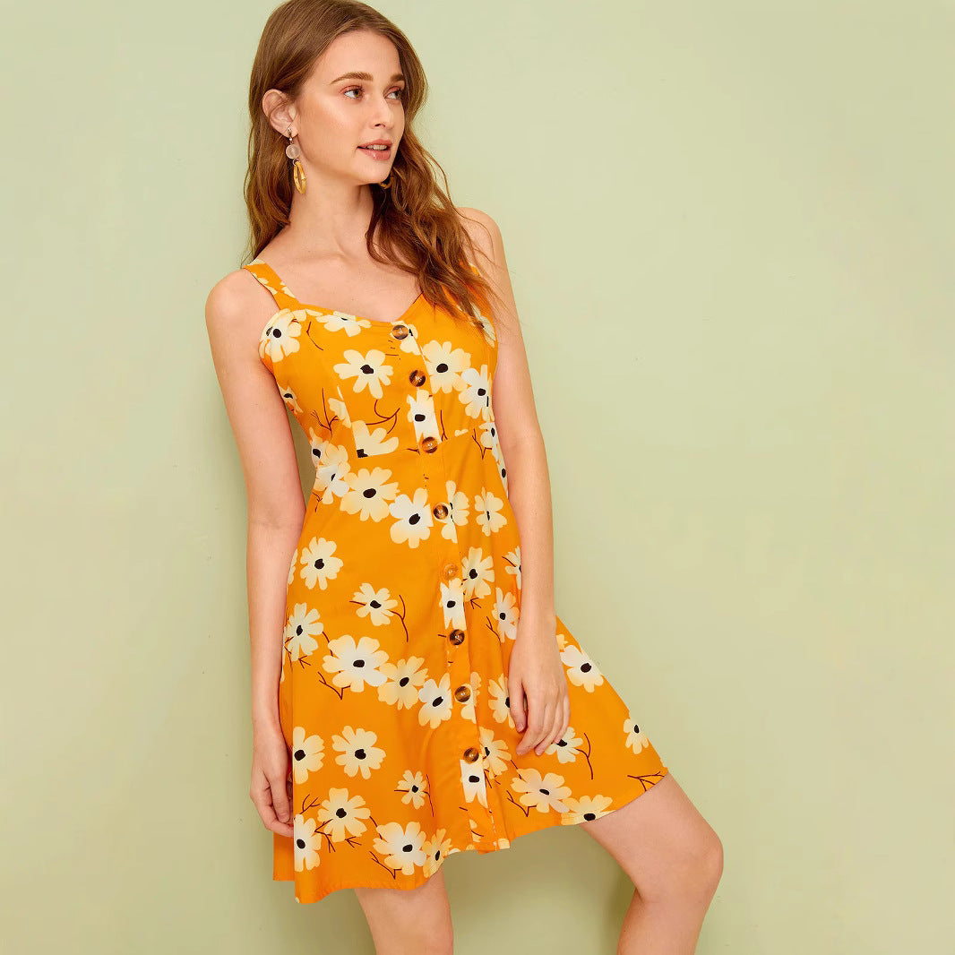Damen Sommerkleid mit Blumenmuster und Knopfleiste R&B
