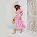 Damen Maxikleid mit schickem Quadrat-Ausschnitt und voluminösen Puffärmeln R&B