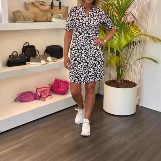 Damen Freizeitkleid mit modischen Musterelementen und praktischen Taschen R&B