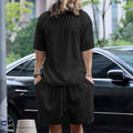 Herren nan modernes geripptes Freizeitset mit weitem Kurzarmshirt und elastischer Tunnelzughose R&B