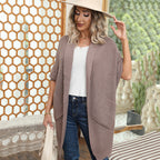 Damen lässiger Strickmantel mit praktischen Taschen und offener Front R&B