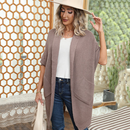 Damen Grobstrick Cardigan mit offenen Ärmeln und praktischen Taschen R&B