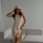 Damen Maxikleid mit elegantem Seitenschlitz und fließendem Stoff R&B