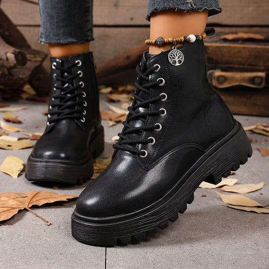 Damen Schnürstiefel mit tiefem Profil und seitlichem Reißverschluss R&B
