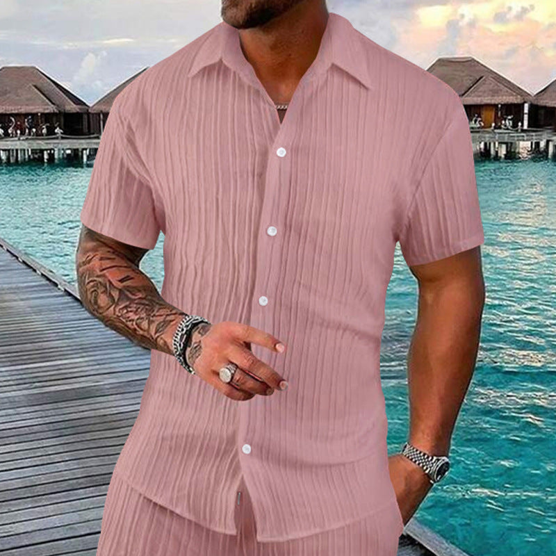 Herren Kurzarm-Hemd mit strukturiertem Design und modernen Knopfdetails R&B
