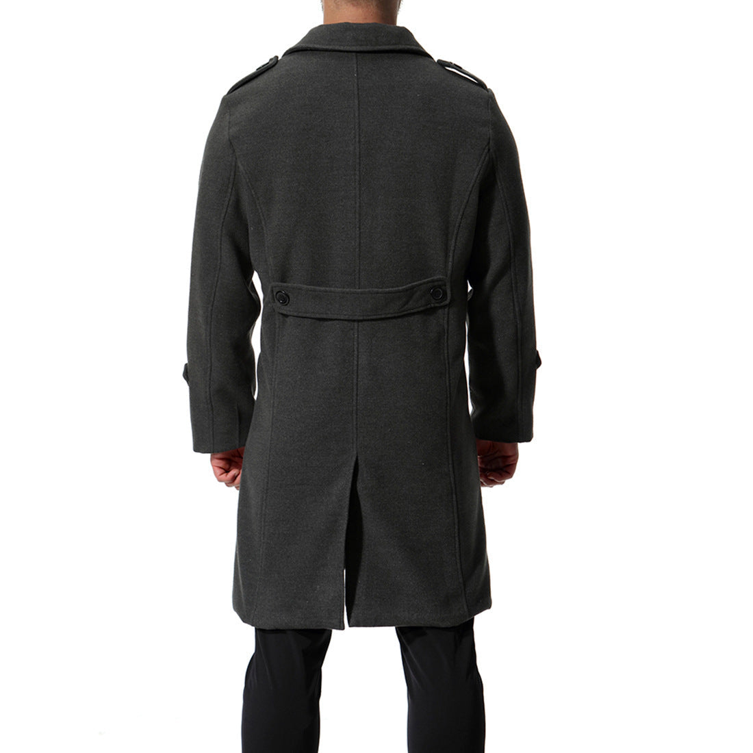Herren langer Wollmantel mit klassischem Schnitt und praktischen Taschen