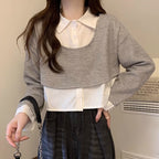 Damen Cropped Strickpullover mit integriertem Hemd