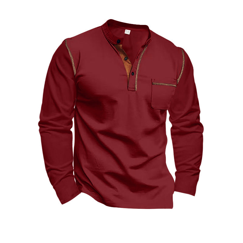 Herren Langarm-Henley-Shirt mit modischen Kontrastdetails R&B