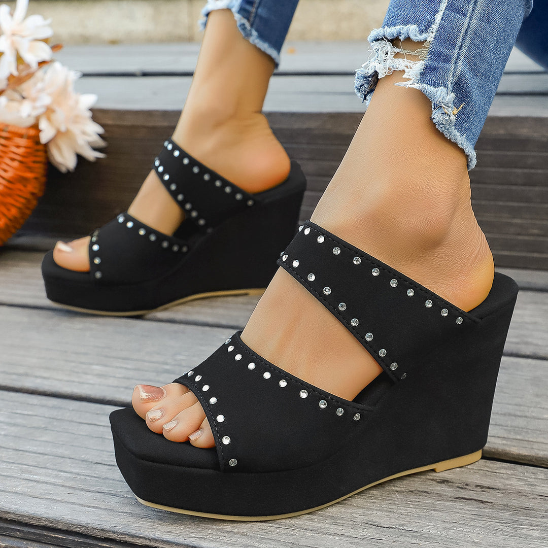 Damen Wedge-Pantoletten mit eleganter Schnallenverzierung und rutschfester Sohle R&B