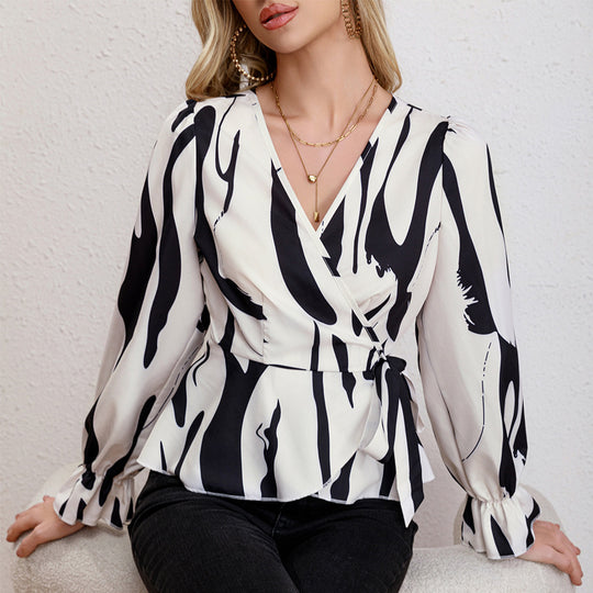 Damen Wickelbluse mit peplum Schnitt und langen Ärmeln R&B