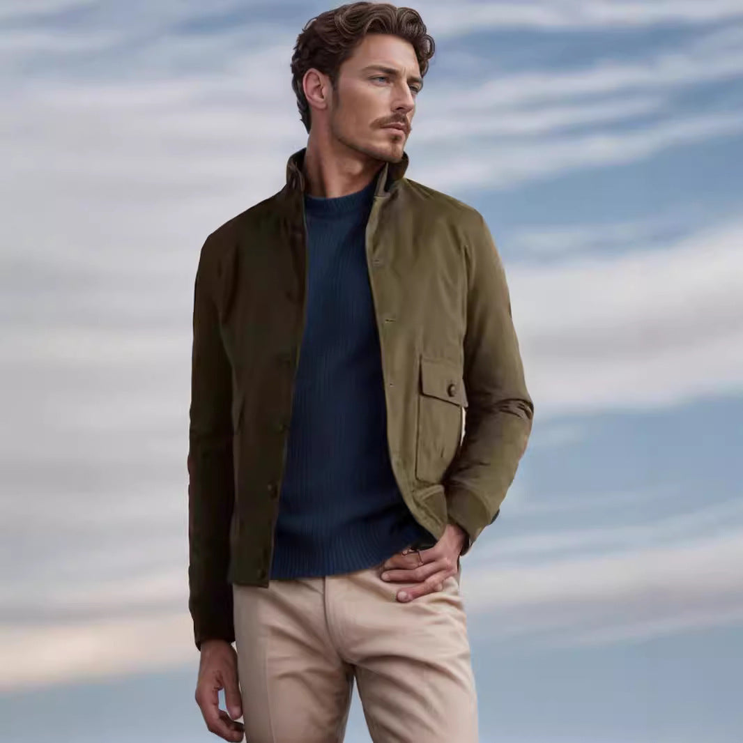 Herren funktionale Utility-Jacke mit hohem Kragen und aufgesetzten Taschen R&B
