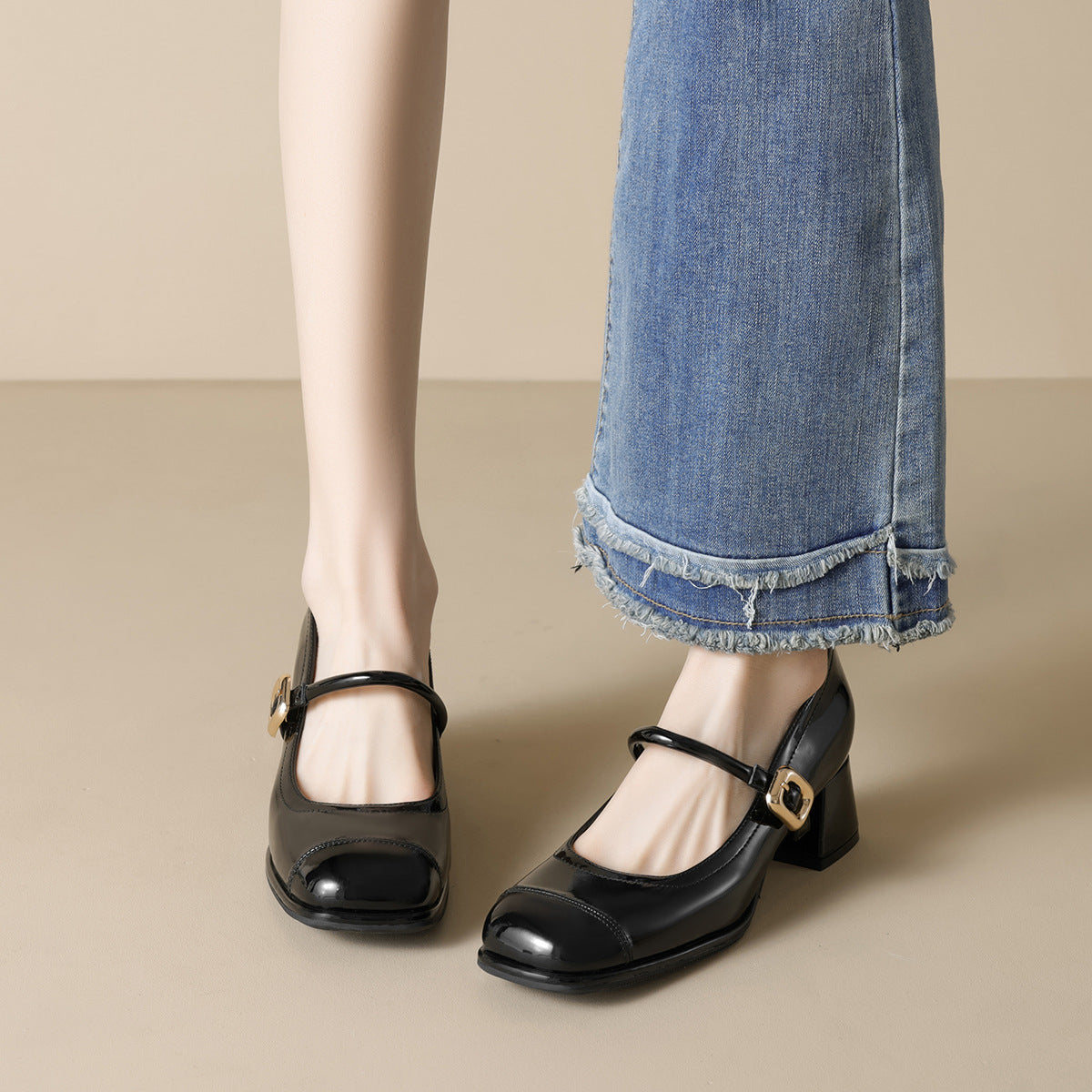 Damen elegante Mary-Jane Schuhe mit komfortablem Blockabsatz