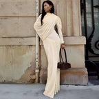 Damen Maxikleid mit innovativer Drapierung und elegantem Stoff R&B