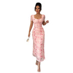 Damen Maxikleid mit floralen Mustern und dekorativem Wickeldetail R&B