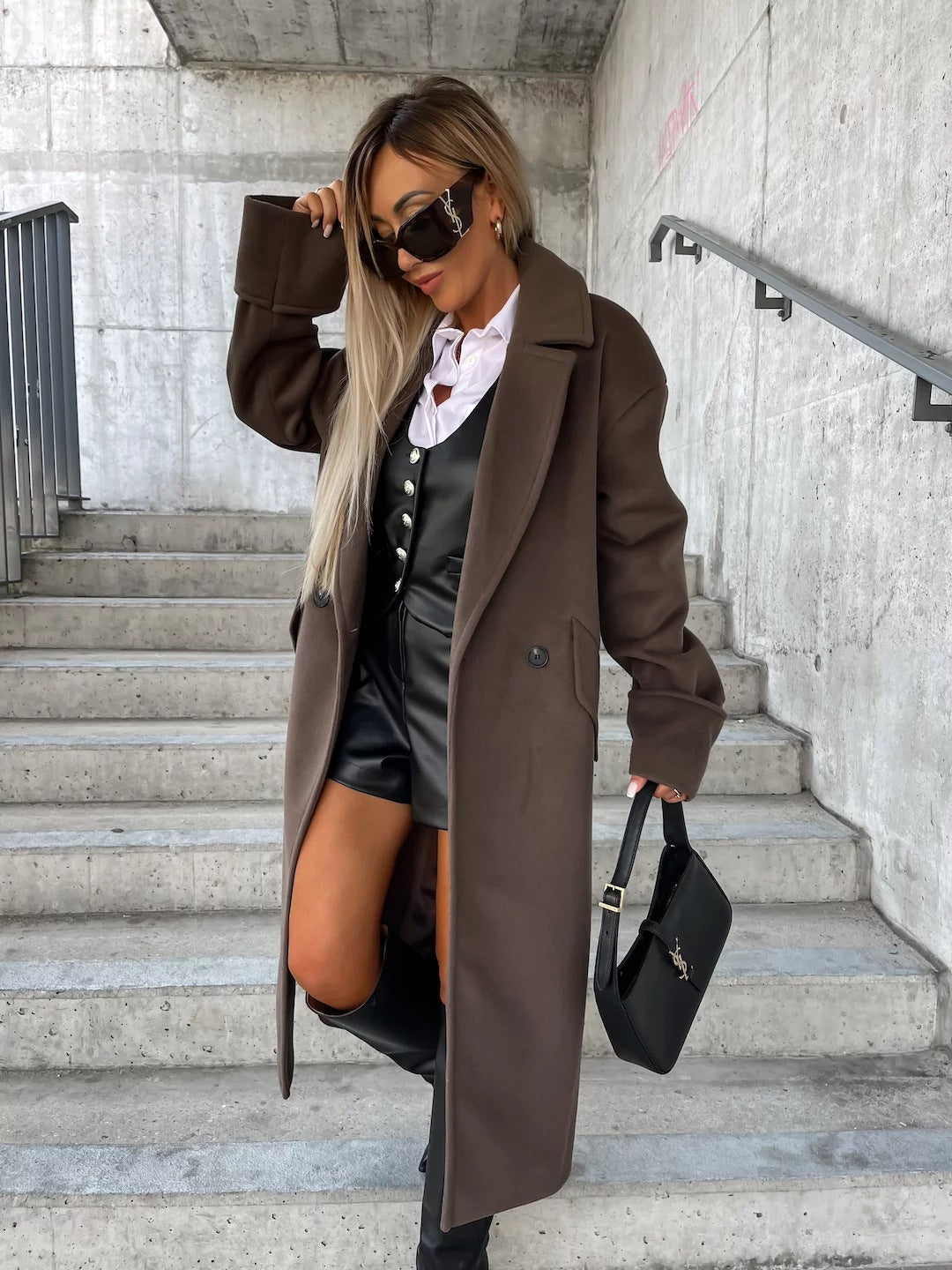 Damen Eleganter Oversized-Wollmantel R&B