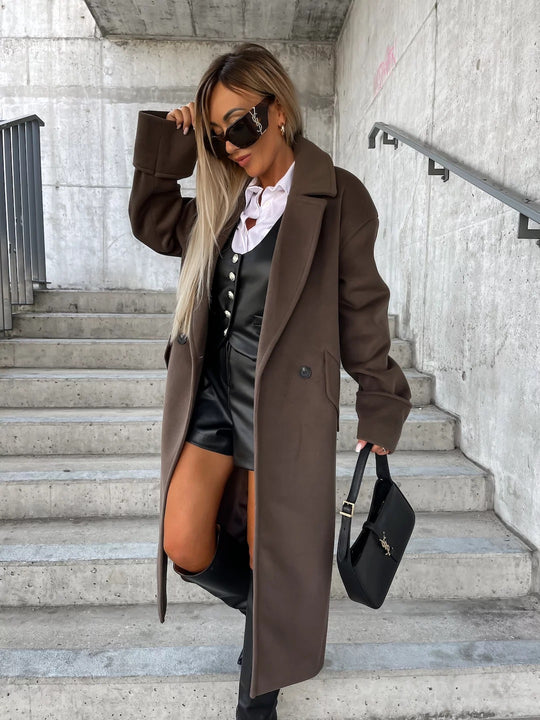 Damen Eleganter Oversized-Wollmantel R&B