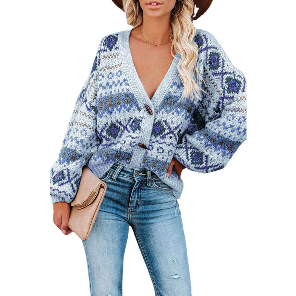 Damen Grobstrickpullover mit V-Ausschnitt und dekorativen Holzknöpfen R&B