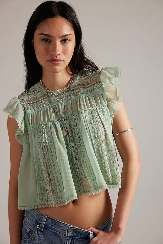 Damen Luftiges Spitzenoberteil mit Rüschendetails R&B