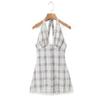 Damen Halterkleid mit floralem Spitzenbesatz und Knopfleiste R&B