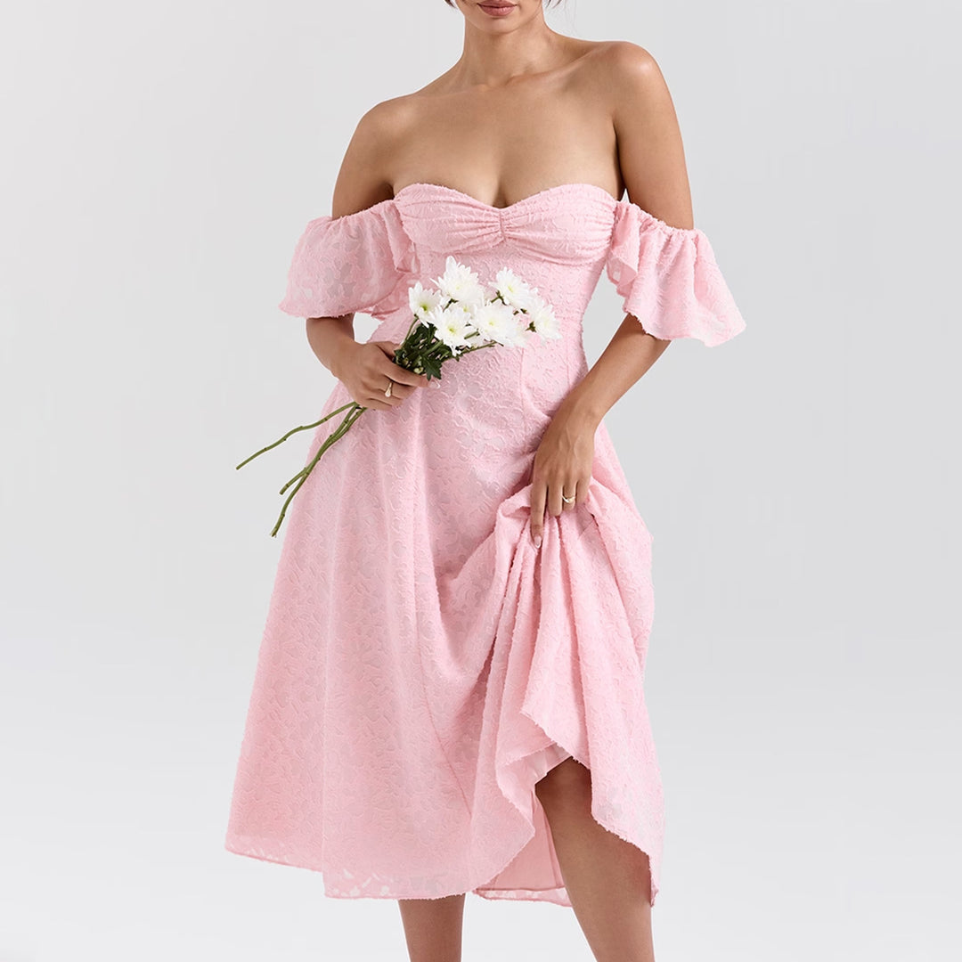 Damen Off-Shoulder Midikleid mit Rüschendetails und figurbetontem Schnitt R&B