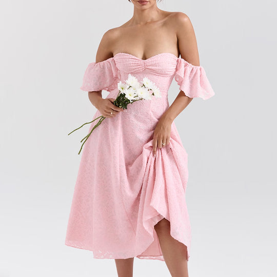 Damen Off-Shoulder Midikleid mit Rüschendetails und figurbetontem Schnitt R&B