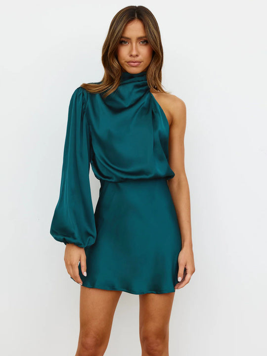 Damen Elegantes Minikleid mit asymmetrischem Schnitt und hochwertigem Satinmaterial R&B